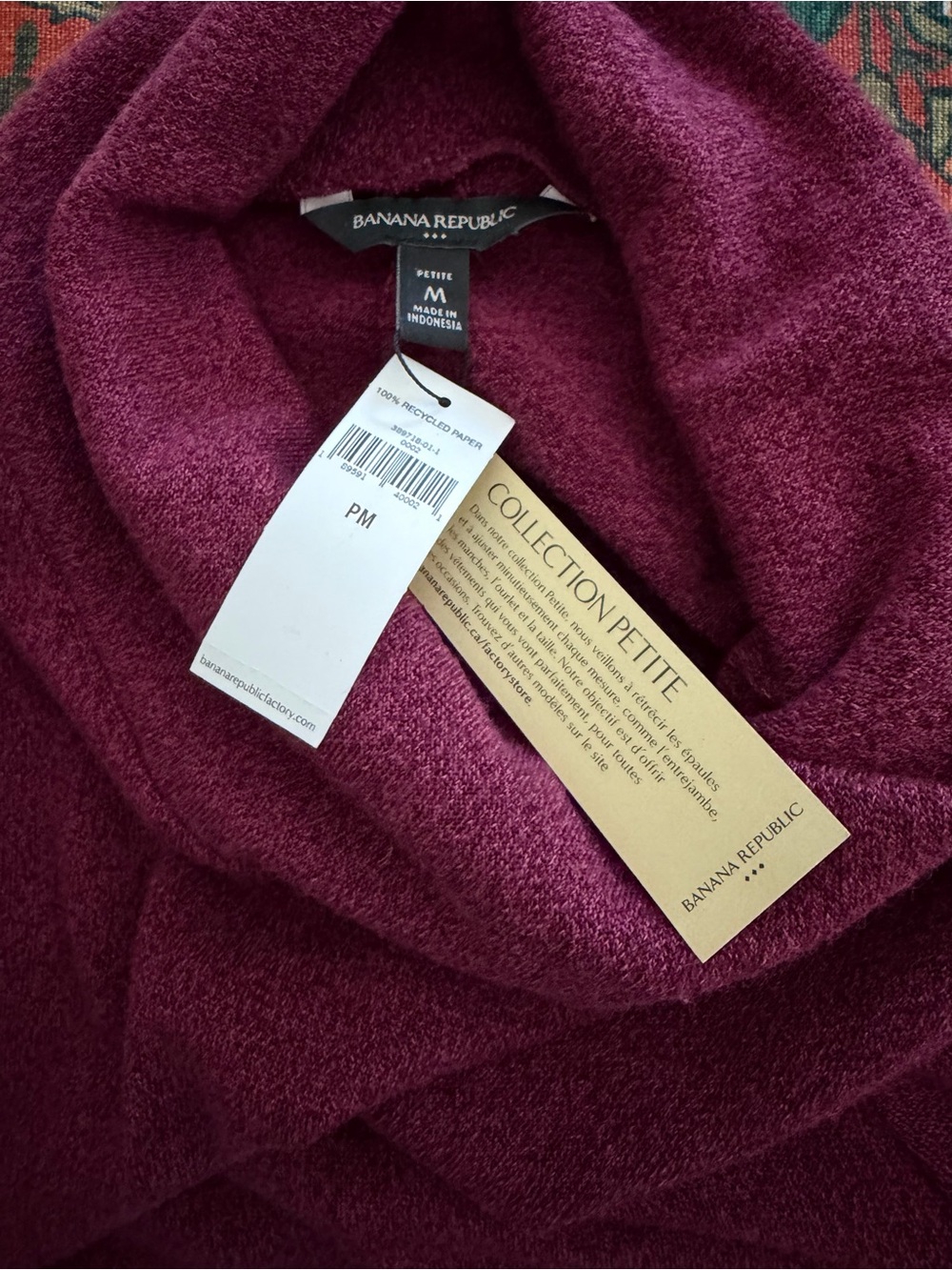 Banana Republic Rich Burgundy / Plum color Cowl Neck Sweater Dress Med Petite - Picture 2 of 9
